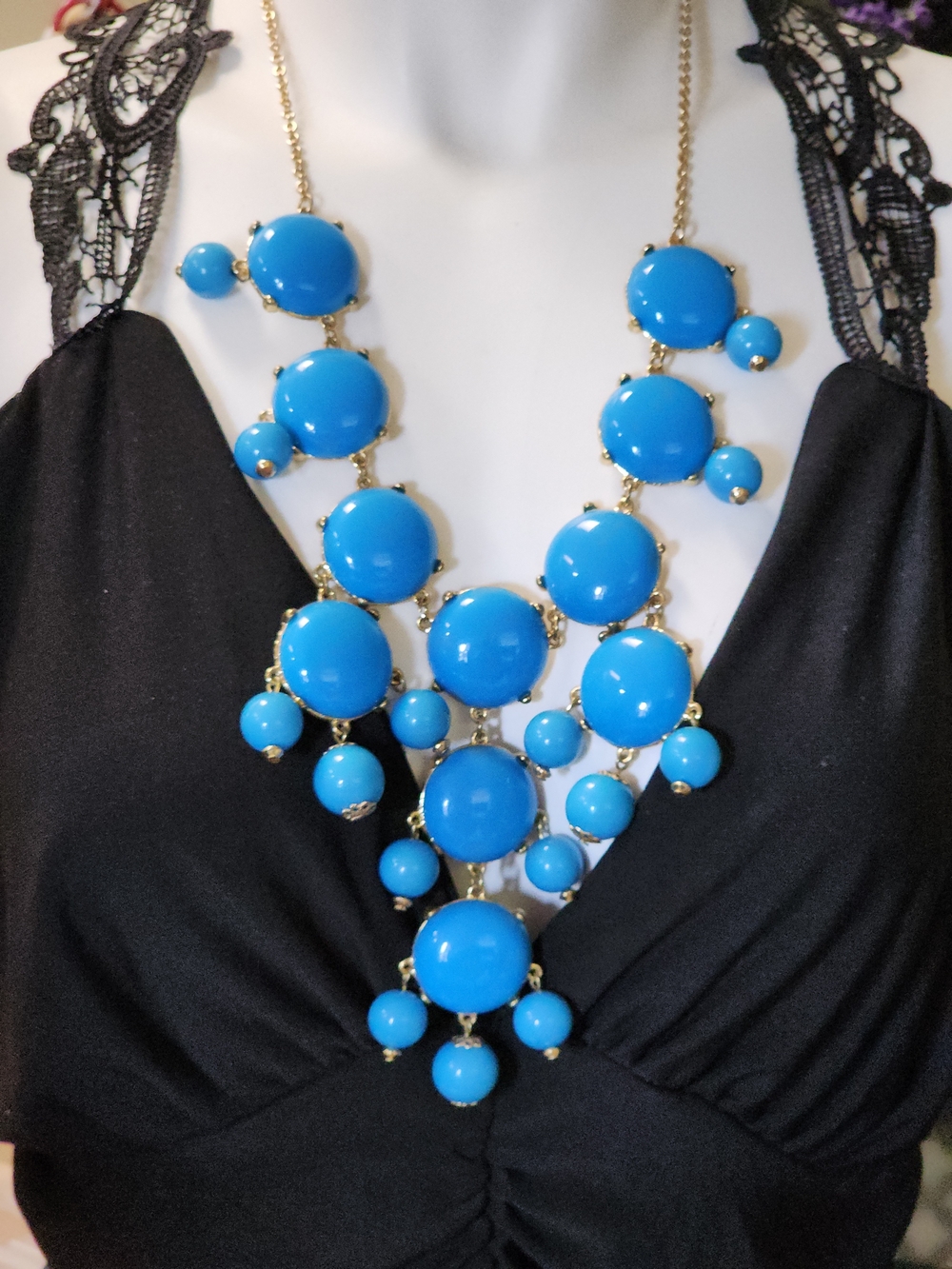 Blue Statement Bubble Bib Necklace